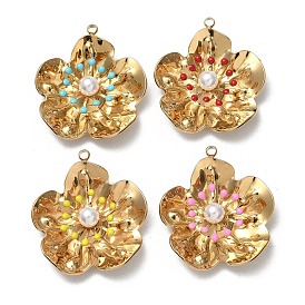 304 подвески из нержавеющей стали, , с эмалью и абс пластика имитация жемчуга, вакуумное покрытие pvd, реальный 18 k позолоченный