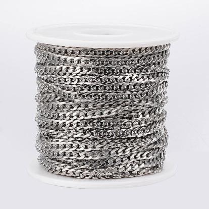 Ion Plating(IP) 304 Stainless Steel Cuban Link Chains, Curb Chains, Twisted Chains, Unwelded, with Spool, Faceted