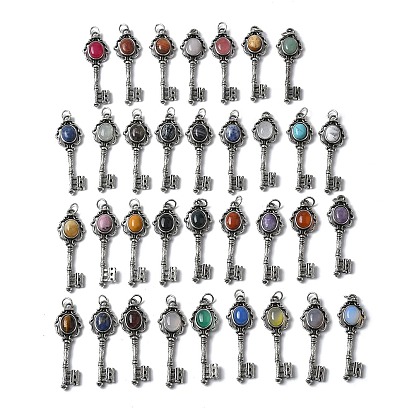 Ключ латунь драгоценного камня большие подвески, с целью перехода в кольце, античное серебро