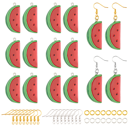 100Pcs DIY Watermelon Shape Dangle Earring Making Kits, Including Resin Pendants, Brass Earring Hooks and Jump Rings