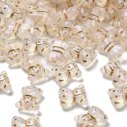 Прозрачные акриловые бусины, медведь, золотой металл обвитыми, с блеском порошок