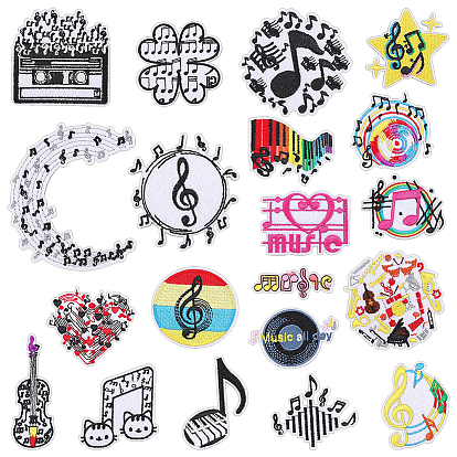 20Pcs Polyester Embroidery Sew on Ornament Accessories, Musical Note