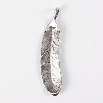 316 Surgical Stainless Steel Big Pendants, Feather, 68x17x3mm, Hole: 8x5mm