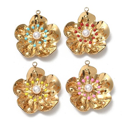 304 подвески из нержавеющей стали, , с эмалью и абс пластика имитация жемчуга, вакуумное покрытие pvd, реальный 18 k позолоченный