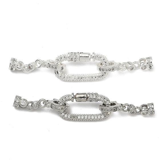 Латунное микропейв, прозрачный кубический цирконий, складные застежки, долговечный, стойки покрытие, овальные, с карабином с винтовым фиксатором