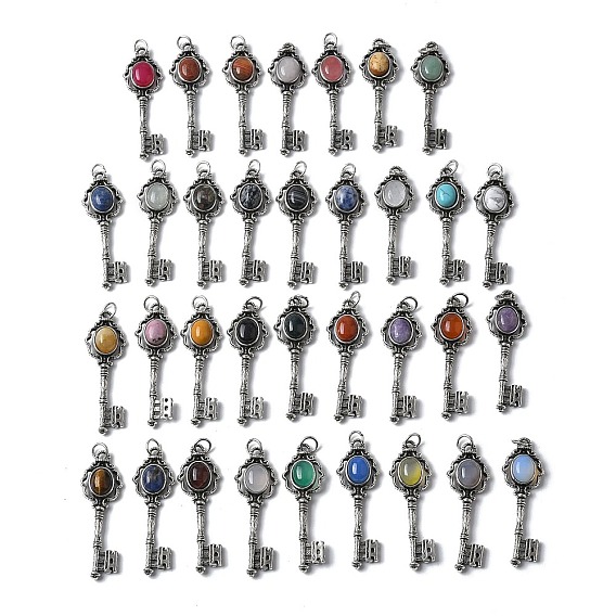 Ключ латунь драгоценного камня большие подвески, с целью перехода в кольце, античное серебро