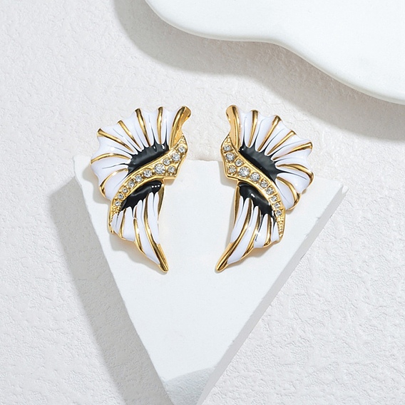 304 серьги-гвоздики в форме крыльев из нержавеющей стали, с эмалью и горный хрусталь