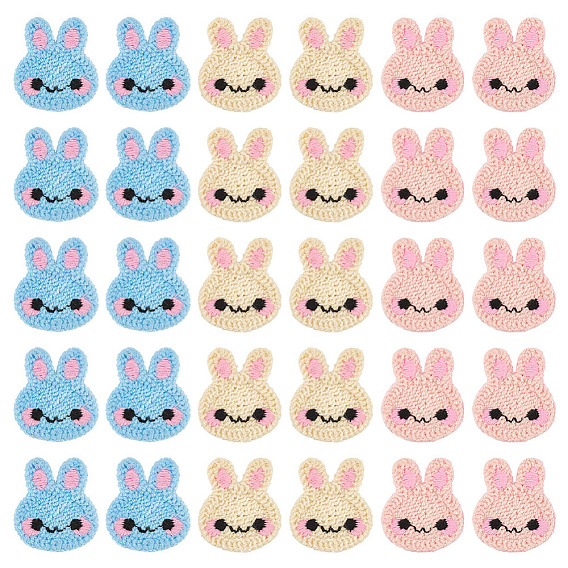 30 шт. 3 цвета пряжи кролика вязаные аппликации, Ткань для компьютерной вышивки из полиэстера, аксессуары для пришивания украшений