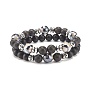 2Pcs 2 Style Natural & Synthetic Mixed Gemstone Round Beaded Stretch Bracelets Set for Women