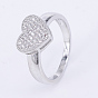 Brass Micro Pave Cubic Zirconia Finger Rings, Heart
