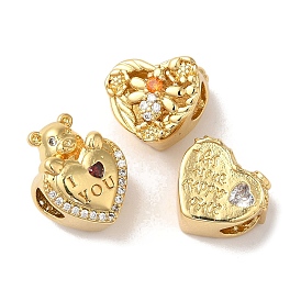 Покрытие стойки в форме сердца, латунные микропаве, кубический цирконий, европейские бусины, бусины с большим отверстием, без кадмия и без свинца, долговечный, реальный 18 k позолоченный