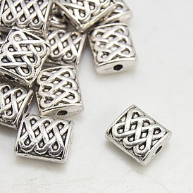 Tibetan Style Alloy Beads, Cadmium Free & Lead Free, Rectangle with Chinese Knot Pattern