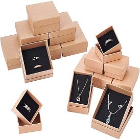 PandaHall Elite 16Pcs 4 Styles Square Cardboard Paper Jewelry Set Boxes, for Ring, Necklace, with Black Sponge Inside