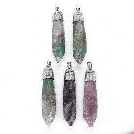 Natural Fluorite Big Pendants, with Platinum Iron Findings and Brass Pinch Bail, Nuggets