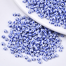 8/0 Striped Glass Seed Beads, Opaque Colours, Round