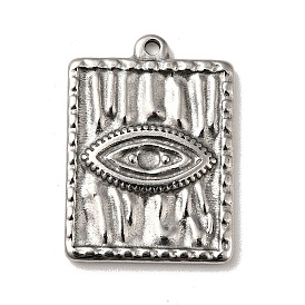 304 Stainless Steel Pendants, Wave Textured, Rectangle with Eye Pattern Charms