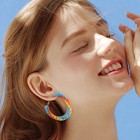 Серьги-кольца ручной работы из стеклянного бисера., С 304 результатами из нержавеющей стали