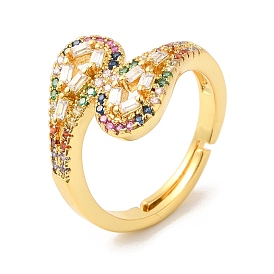 Adjustable Colorful Cubic Zirconia Hollow Teardrop Finger Rings, Brass Jewelry for Women