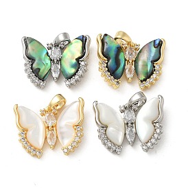Латунные подвески с фианитами, подвески-бабочки из натуральной ракушки пауа/белой ракушки