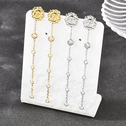 304 серьги-гвоздики с кисточками из нержавеющей стали с прозрачным кубическим цирконием, солнце