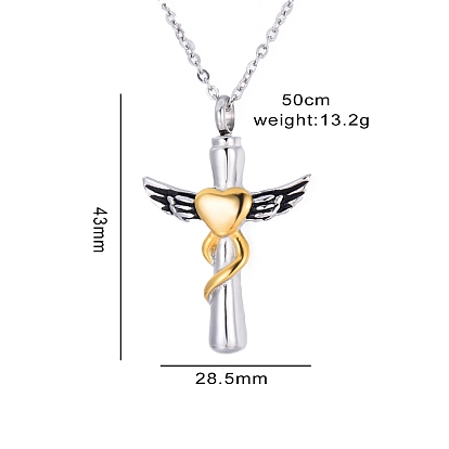 Stainless Steel Pendant Necklaces, Urn Ashes Necklaces, Heart with Wing