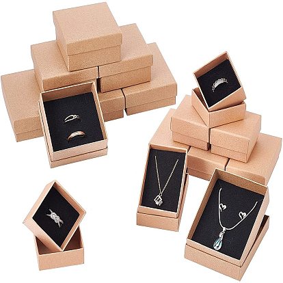 16 piezas 4 estilos cajas de cartón cuadradas para juegos de joyas, Para el anillo, Collar, con esponja negra adentro