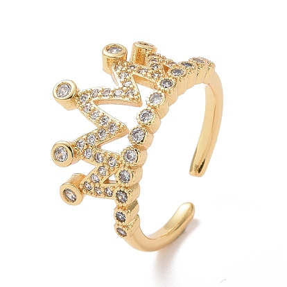 Clear Cubic Zirconia Crown Open Ring, Brass Jewelry for Women, Cadmium Free & Lead Free