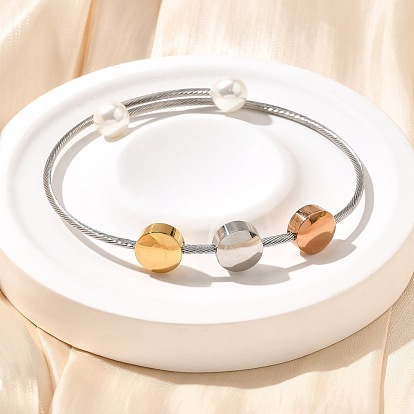 304 браслеты из нержавеющей стали в форме витой веревки, плоско-круглые, с пластиковым буртиком