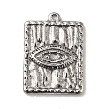 304 colgantes de acero inoxidable, ola con textura, dijes rectangulares con patrón de ojo