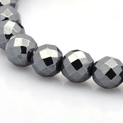 Magnetic Hematite Faceted Round Beads Stretch Bracelets for Valentine's Day Gift, 55mm