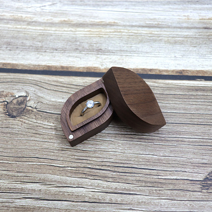 Caja de almacenamiento de anillos de madera, Estuche de regalo magnético con anillo y interior de terciopelo., hoja