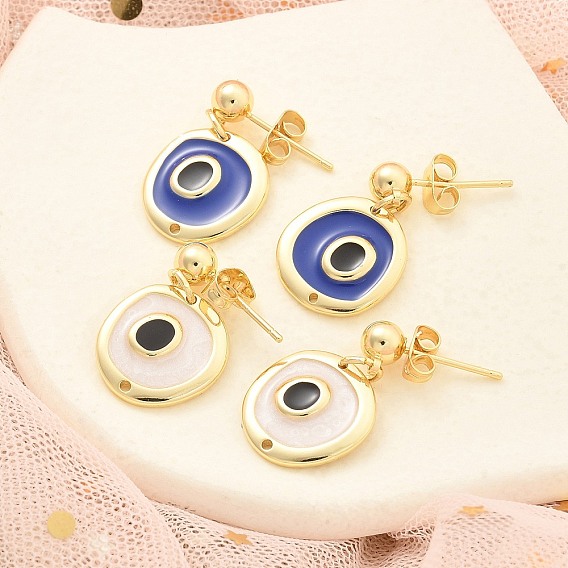 Настоящие 18k позолоченные латунные эмалевые серьги-гвоздики фурнитура, без кадмия и без свинца, сглаз (случайная доставка слева или справа)