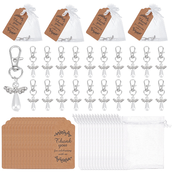 40Штукатурка в виде ангела из цинкового сплава с 40Штуками подарочных этикеток из крафт-бумаги со словами благодарности, 40 подарочные пакеты из органзы