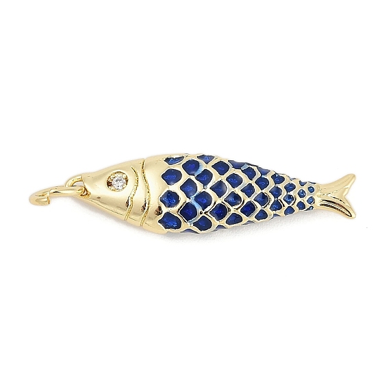 Brass with Cubic Zirconia Pendants, Fish Charms, Cadmium Free & Lead Free, Long-Lasting Plated, Rack Plating, with Jump Ring