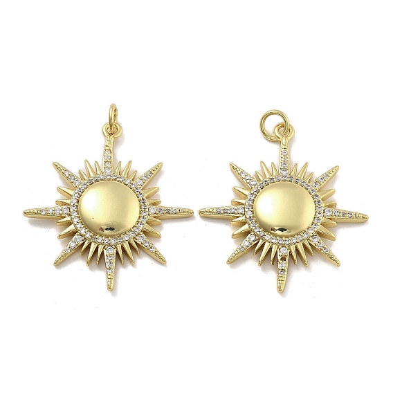 Латунные микропаве прозрачные подвески с фианитом, без кадмия, без никеля и без свинца, солнце, с целью перехода в кольце