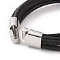 Black Leather Braided Cord Multi-strand Bracelet with 304 Stainless Steel Magnetic Clasps, Infinity Link Punk Wristband for Men Women