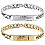 Rectangle with Word Stainless Steel Link Bracelet with Curb Chains