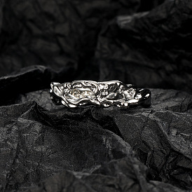 Lava Texture Open Design Ring for Women in Pure S925 Silver - Unique and Versatile
