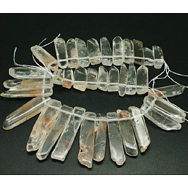 Chip Natural Quartz Crystal Graduated Beads Strands, Rock Crystal Beads, 23~62x10~12x4~6mm, Hole: 2mm, about 35pcs/strand, 15.3 inch