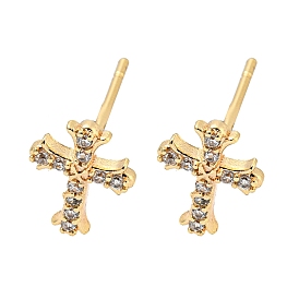 Brass with Micro Pave Cubic Zirconia Stud Earrings, Cross