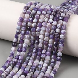 Нити бусин из натурального лавандового аметиста, граненый куб