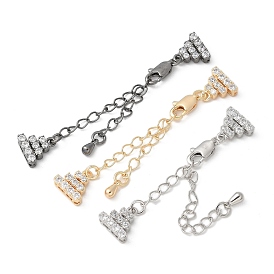 Удлинитель цепи из латуни с микропаве из циркония и стеклом, многослойные застежки ожерелья с настоящим платиновым покрытием, с карабин-лобстерами , без кадмия, без никеля и без свинца, треугольные