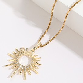 Minimalist Sunstone Necklace with 14K Gold Plated Titanium Steel Chain Pendant