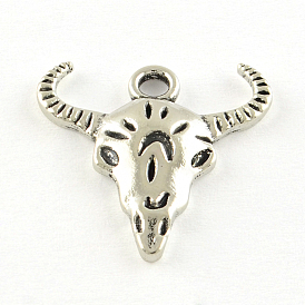 Tibetan Style Alloy Pendants, Cattle, Cadmium Free & Lead Free, 20.5x20x3mm, Hole: 2.5mm, about 793pcs/1000g