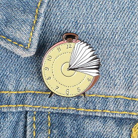 Cute Enamel Oil Drop Brooch for Bag and Accessories with Cartoon Alarm Clock and Book Design