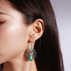 Bohemian retro ethnic style earrings drop-shaped turquoise pendant earrings earrings