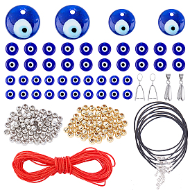 Nbeads bricolage kits de fabrication de colliers et bracelets, y compris des pendentifs et des perles faits à la main au chalumeau mauvais œil, Accessoires en laiton, fabrication de collier en cuir et cordon en nylon
