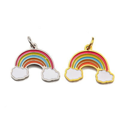 Ионное покрытие (ip) 304 брелоки из нержавеющей стали, с эмалью и кольцом для прыжков, радужное очарование