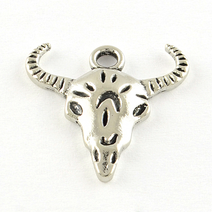 Tibetan Style Alloy Pendants, Cattle, Cadmium Free & Lead Free, 20.5x20x3mm, Hole: 2.5mm, about 793pcs/1000g
