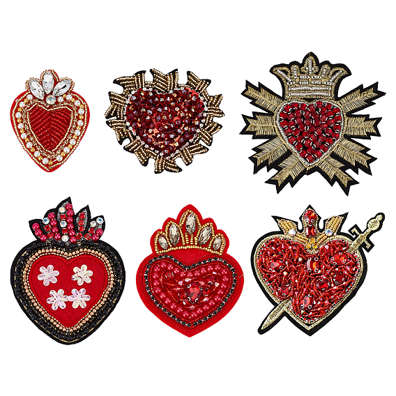 Нашивки из ткани сердца, аппликации из стеклянных бусин, наклеить патч, со стразами, аксессуары для костюма, красные